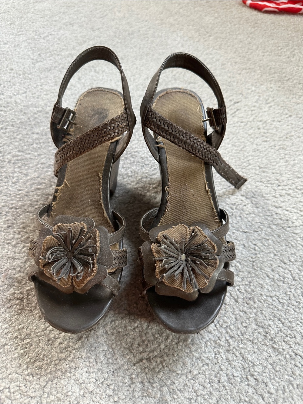 Decree Brown Floral Slingback Heeled Sandals